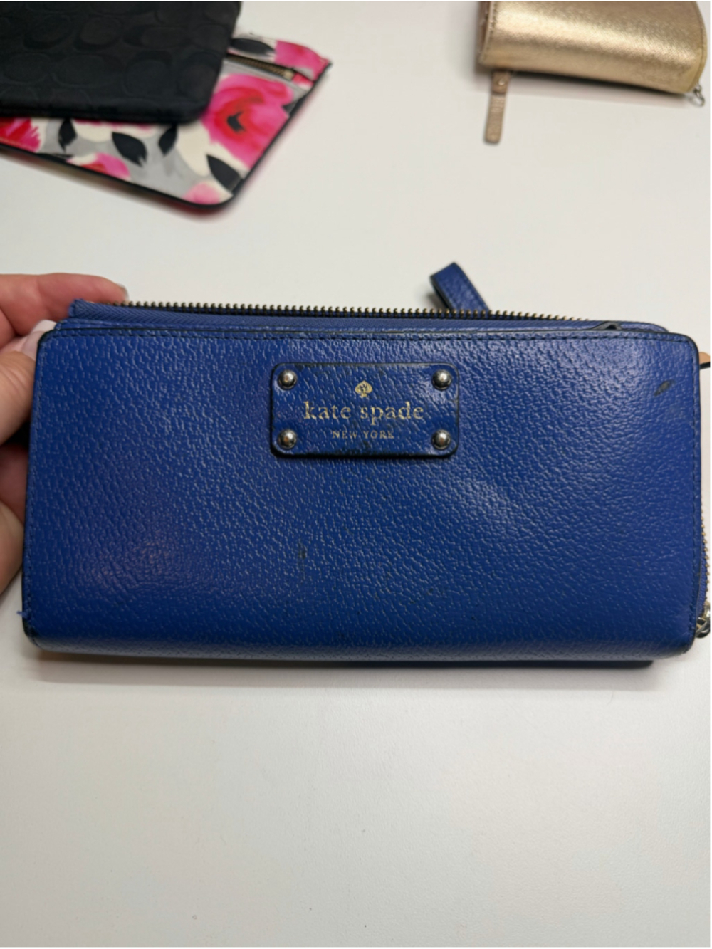 Women's Kate Spade Blue Leather Zip Around Wallet One Size